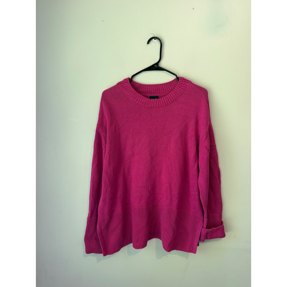 GAP Womens Pink 100% Cotton Knit Crewneck Sweater Large Magenta Ribbed Pullover